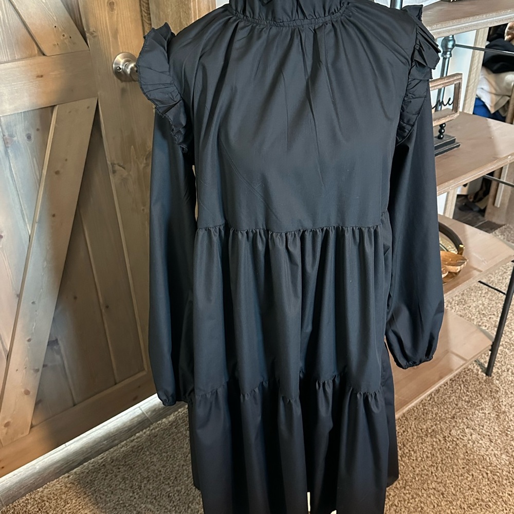 Black Ruffled Long Sleeve Dress